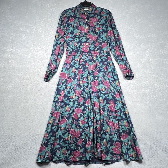 Vintage Talbots Dress Womens SZ 8 Multicolor Floral Button Down Long Sleeve Maxi - Picture 1 of 13